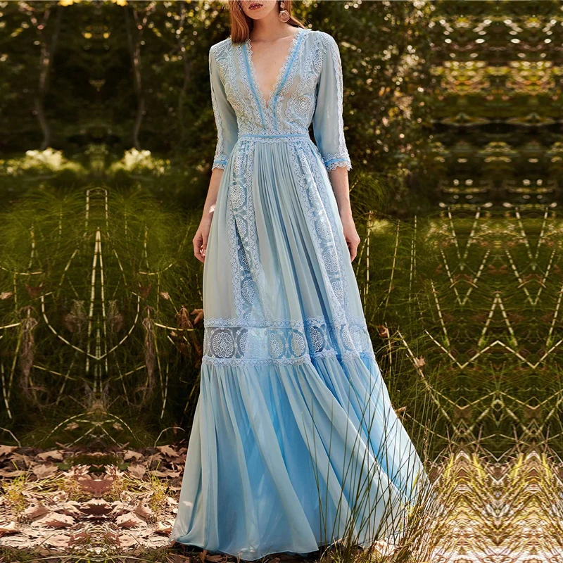 Summer Dress Zanzea Selling Limited Vestido De Festa Dress Woman French Retro Lisianthus Slim Openwork Lace Waist Long Female