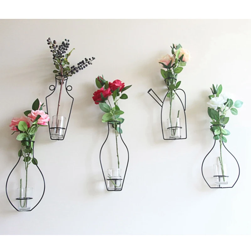 

1x Creaive Homeart Nordic Style Iron Frame Vase Wall Hanging Plant Dried Flower Racks Bottle DIY Creativite Decorative Shelves