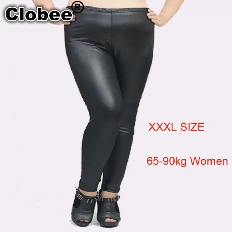 XL XXXL XXXXXL размера плюс женские черные элегантные леггинсы из искусственной кожи