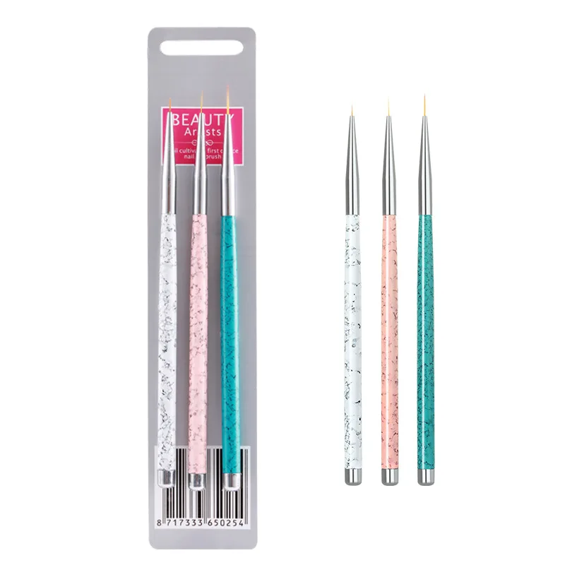 

3 Pcs Nail Liner Brush Set UV Gel Drawing Painting Acrylic Pen Marble Pattern Handle Nail Art UV Gel Nail Art Tool