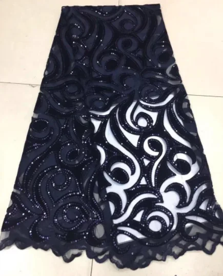 navy blue Последние королевские синие французские сетчатые кружева с бархатной тканью ткани высокого качества Тюль Африканские кружева ткань нигерийская свадьба - Цвет: navy blue
