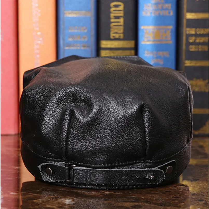 Кепка из натуральной кожи для мужчин и женщин теплая шапка в стиле милитари Осень