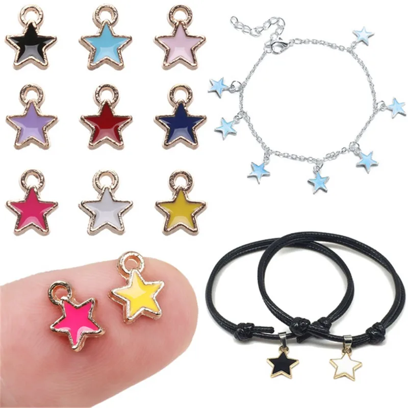 

BULK! 50 Teeny Tiny Enamel Star Charm Colorful Stars Pendant for Celestial Jewelry Making DIY Supplies 6*8mm Pentagram Charm LP3