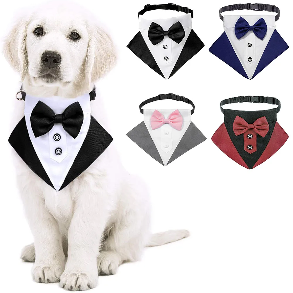 

Бандана-ошейник для собаки, Свадебный галстук-бабочка для домашнего питомца, шарф, регулируемый шейный платок для собаки, черный воротник д...