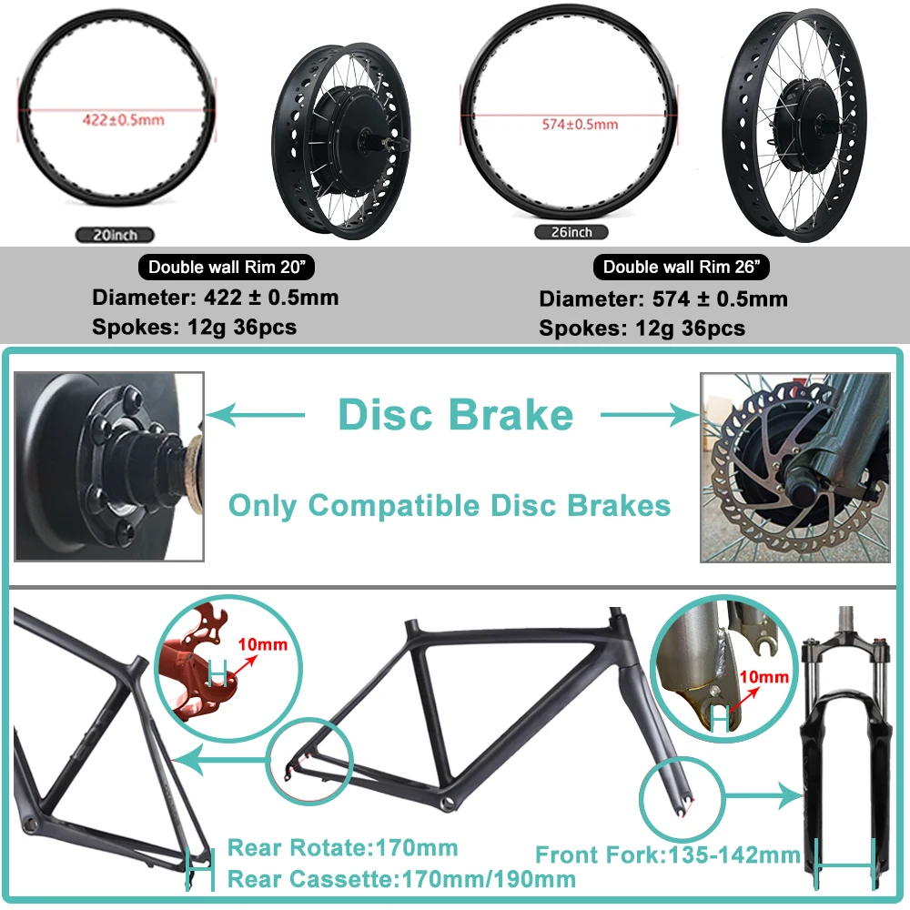 Verkauf Schnee Electric Bike Conversion Kit 48V500W 36V500W Bürstenlosen Getriebe Hub Motor Für Fett Reifen Vorne Hinten Rad 20 26 Zoll Wasserdicht