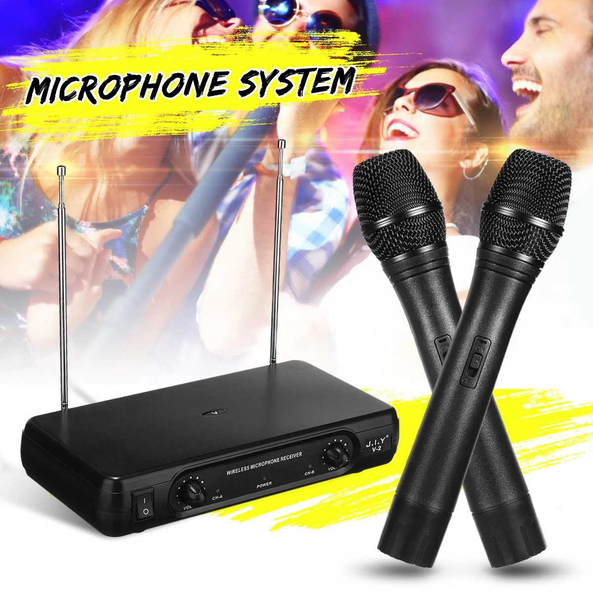 

Dual Professional Wireless Microphone System Cordless Microphone Speaker Handheld Microphone Karaoke Mic Music Player