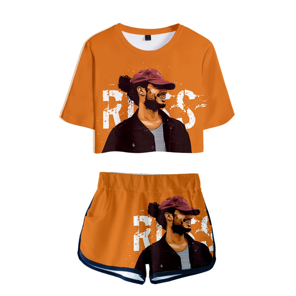 

RUSS 3D Printed Women Two Piece Set Fashion Summer Short Sleeve Crop Top+Shorts Hot Sale Streetwear Clothes