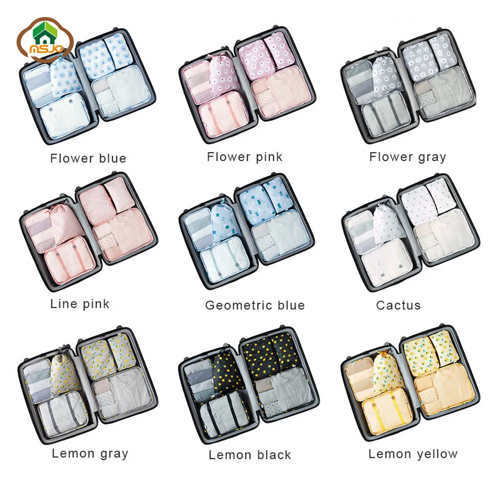 MSJO Travel Set Organizer Bags Portable Cosmetics Pouch Suitcase Home Waterproof 6pcs Clothes Shoes Bra Luggage | Дом и сад