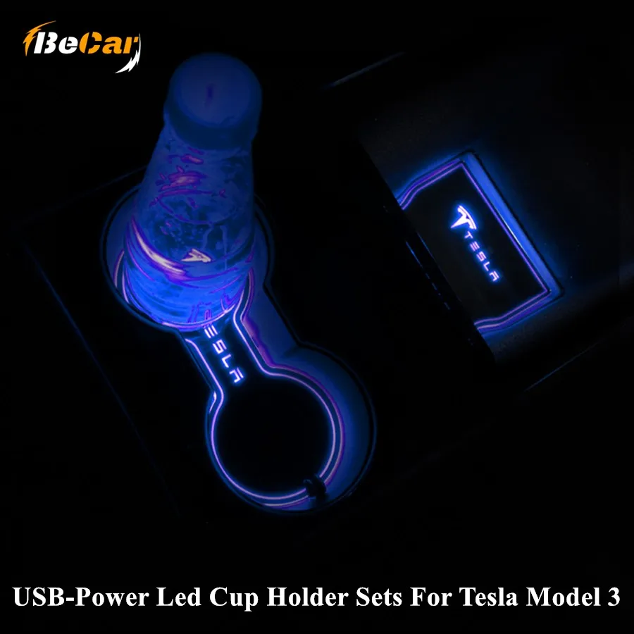 Автомобильный светодиодный светильник для Tesla Model 3 держатель стакана интерьер USB