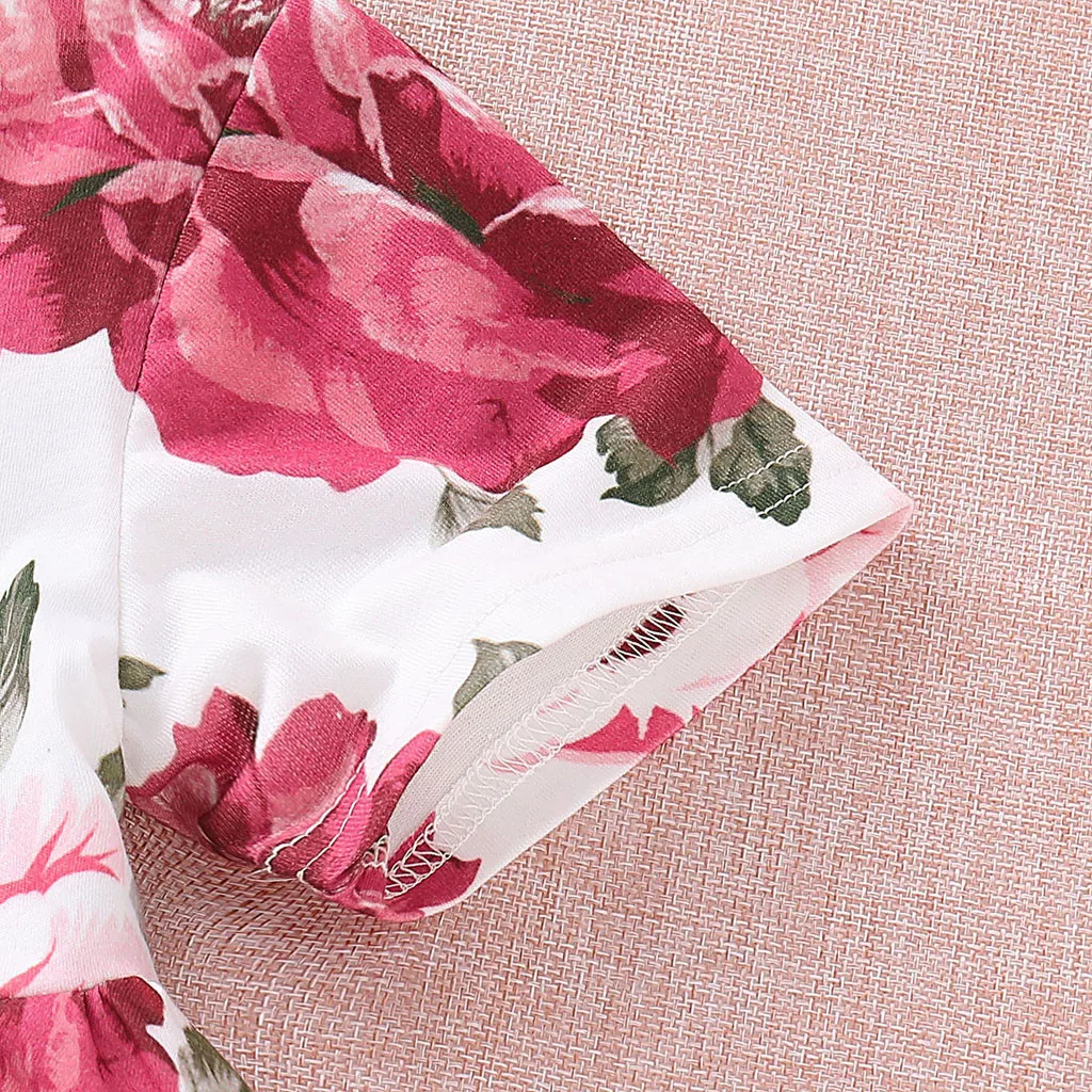 Укороченный топ с цветочным принтом для маленьких девочек + джинсовые штаны