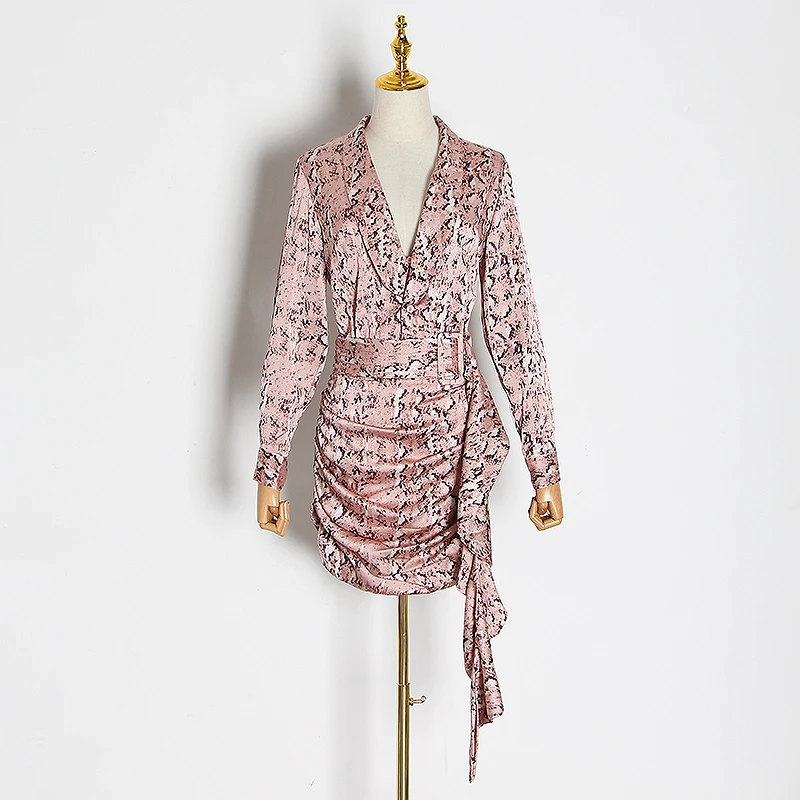 Женская юбка наборы с длинным рукавом змеиная блузка и асимметричная рюшами