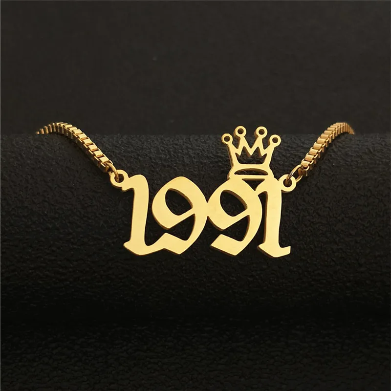 Gold 1991 Пользовательские Старый английский номер Цепочки и ожерелья Корона BFF ювелирные изделия из золота год 1991 1992 1993 1994 1995 1996 1997 1998 1999 2000 подарок на день рождения - Окраска металла: Gold 1991