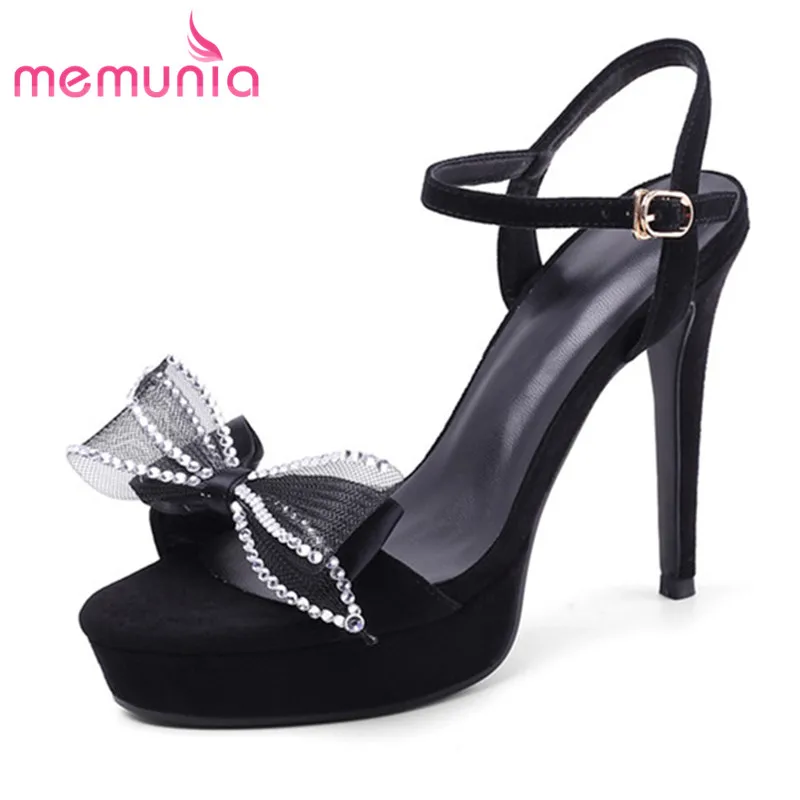 

MEMUNIA 2020 new arrive suede leather high heels platform sandals women bowknot buckle sexy party wedding shoes ladies sandals
