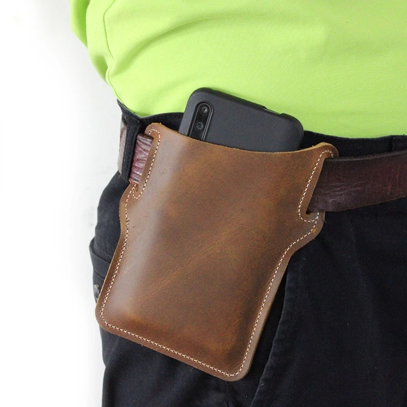

Men Phone Carrier Belt Hip Pouch Hanging Waist Bag Holster PU Leather Carrying Case Mini Travel Messager Pack