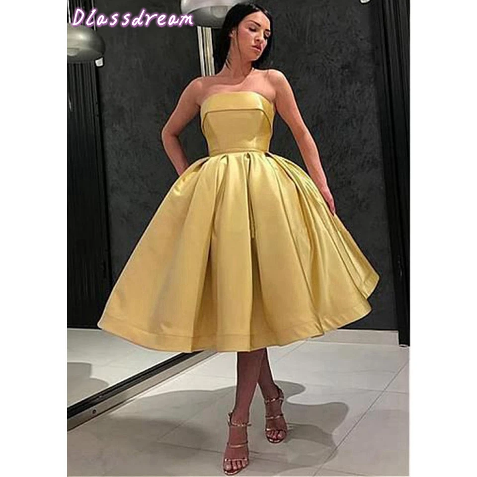 

Gold Graduation Cocktail Dresses 2020 Elegant Blue Satin Ball Gown Prom Dress Women Party Night Sexy Homecoming Vestidos De Gala