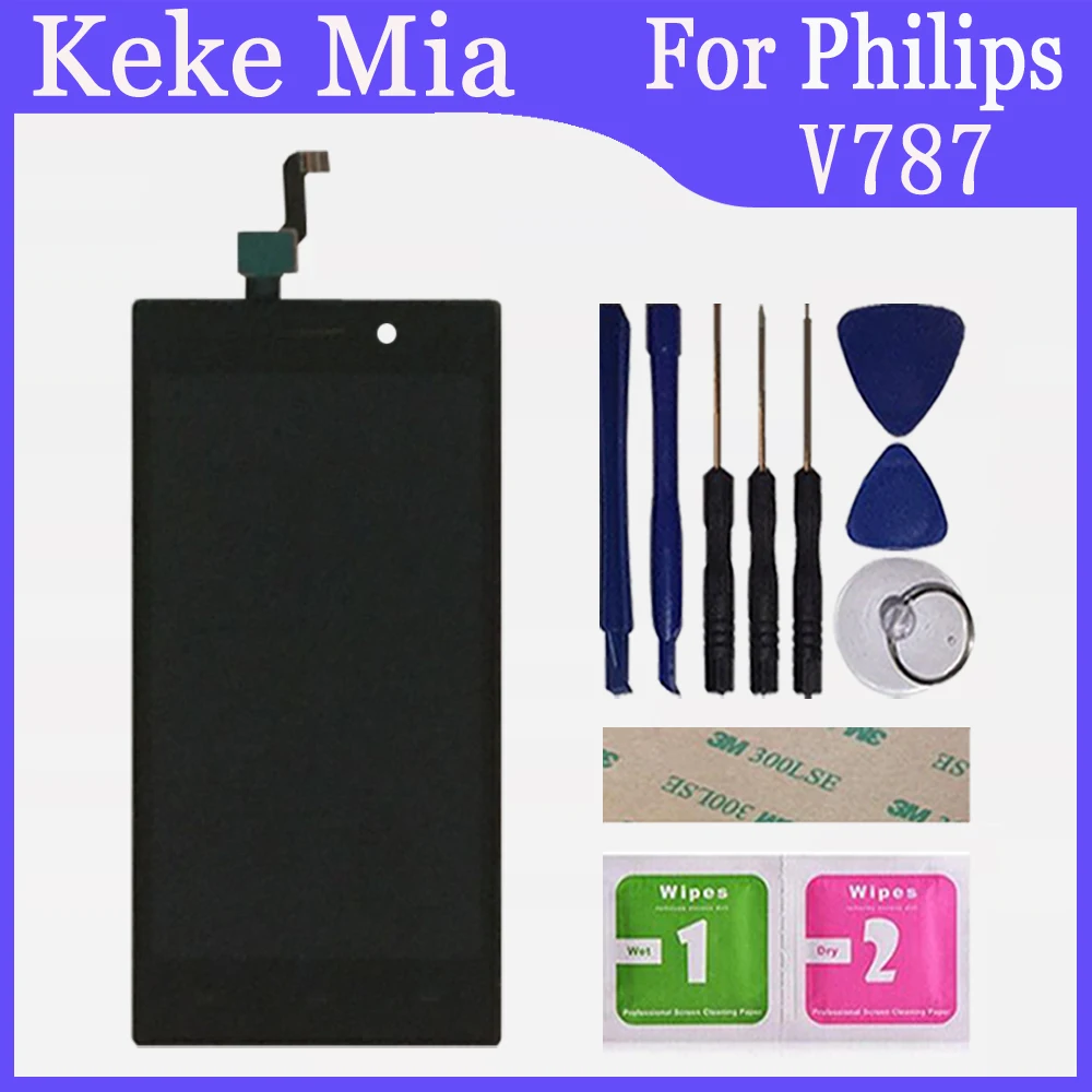 5," дюймовый ЖК-дисплей для Philips V787+ кодирующий преобразователь сенсорного экрана в сборе с заменой рамы Philips Xenium V787