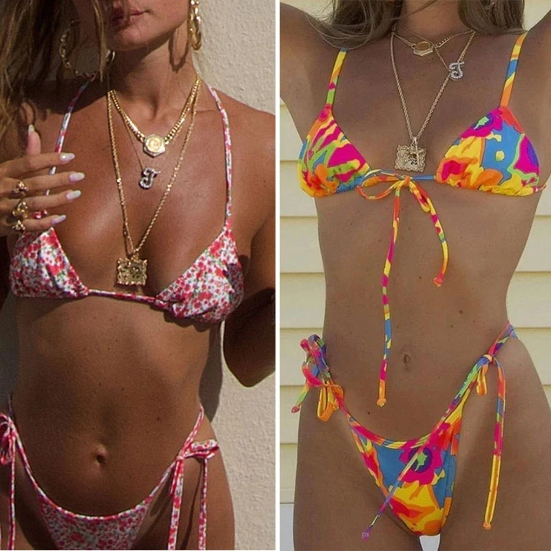 Женский купальник в стиле пэчворк с цветочным принтом микро стринги бикини