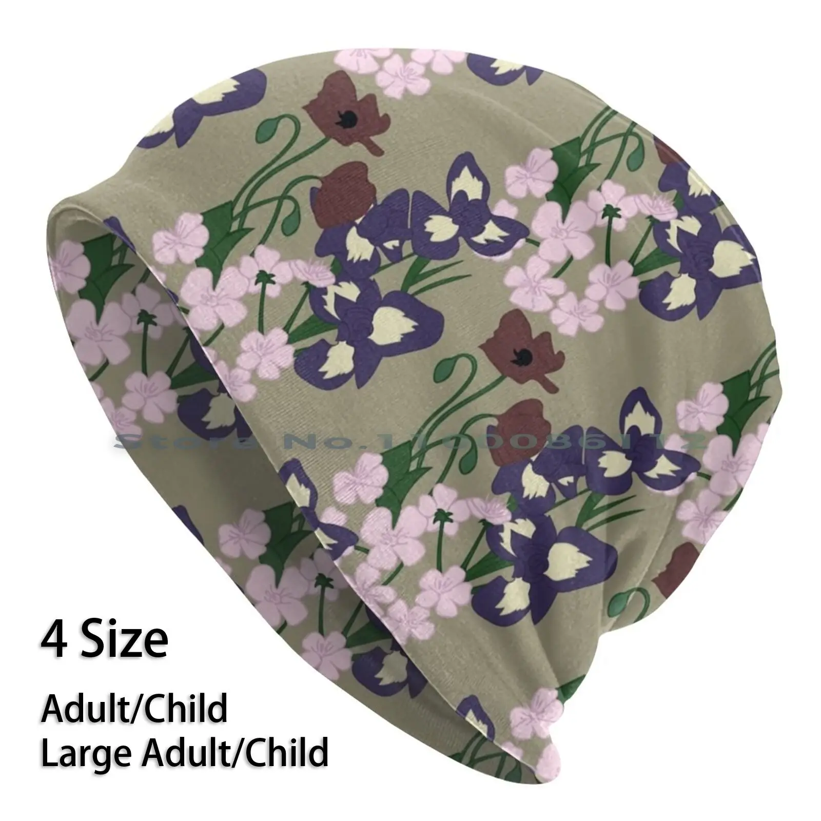 

Весенняя вязаная шапка без козырька с цветочным узором