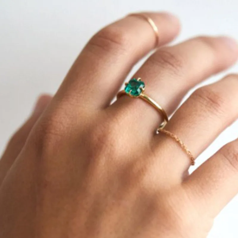 

PVD Gold Square Green Diamond Ring for Women Stainless Steel Rings Drop Shipping