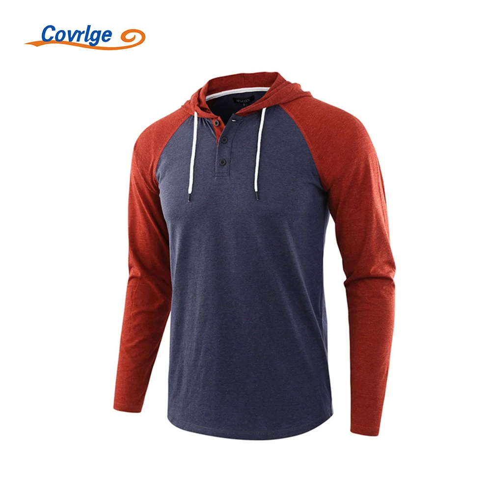 

Covrlge Men's Shirts New Casual Versatile Comfortable Long Sleeve Breathable Daily Stitching Sports Hood Cotton Top MTL140