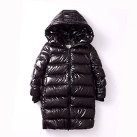 2021 winter children long thick down jacket boys and girls over the knee bright down coat kids hooded warm parkas outwear 4 14t