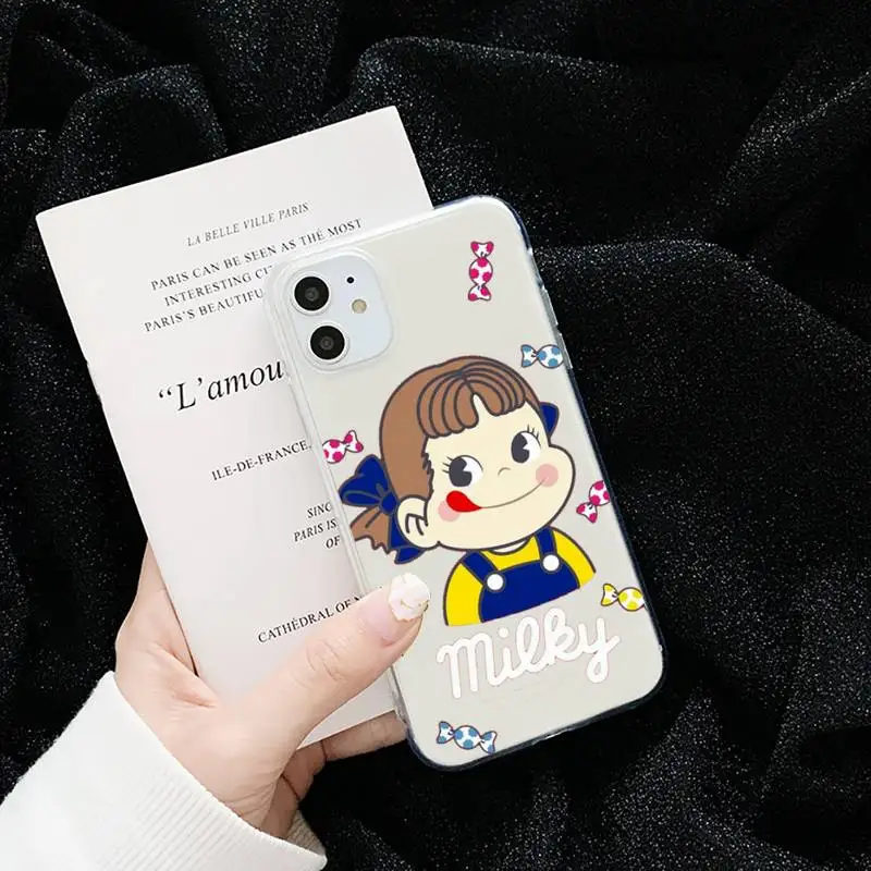 

Sweet Peko Milk Milky cute cartoon Phone Cases Transparent for iPhone 6 7 8 11 12 s mini pro X XS XR MAX Plus cover funda shell