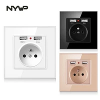 nywp french standard wall socket 16a power socket with 2100ma dual port usb charger black white gold 86 glass panel