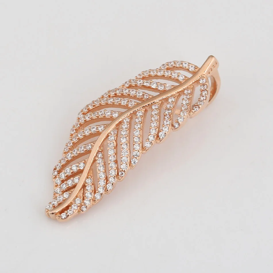 

Authentic S925 Silver Bead Openwork Rose Gold Colour Light As a Feather Charm fit Lady Necklace Chain