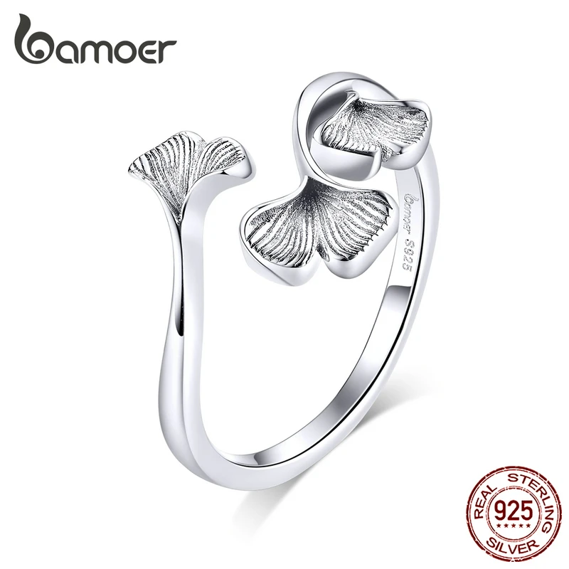 Bamoer, серебро, 925, дизайн, лист гинкго, кольца для женщин, Ретро стиль, Bijoux, 925 пробы, серебро, трендовые, свадебные ювелирные изделия BSR097