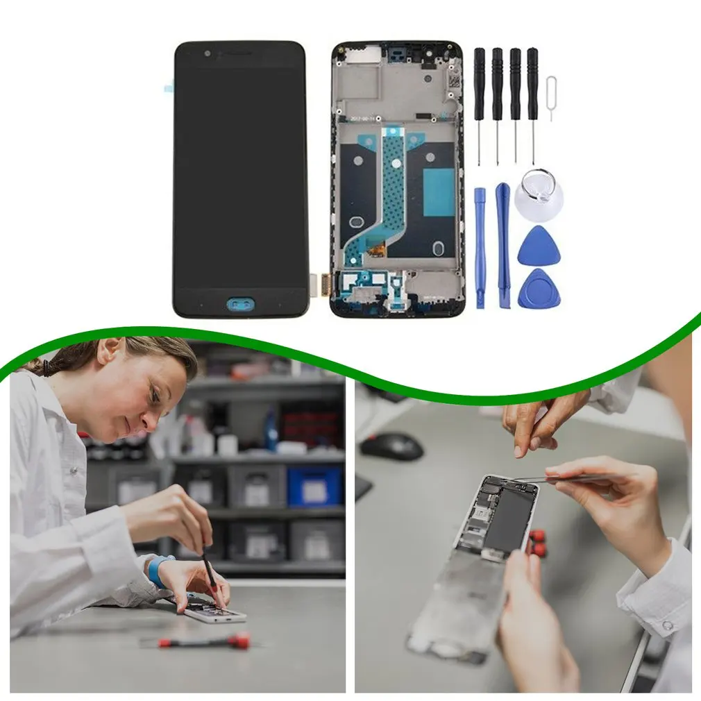 lcd touch screen digitizer assembly with frame assembly with tape for oneplus5 mobile phone replacement parts 15 free global shipping