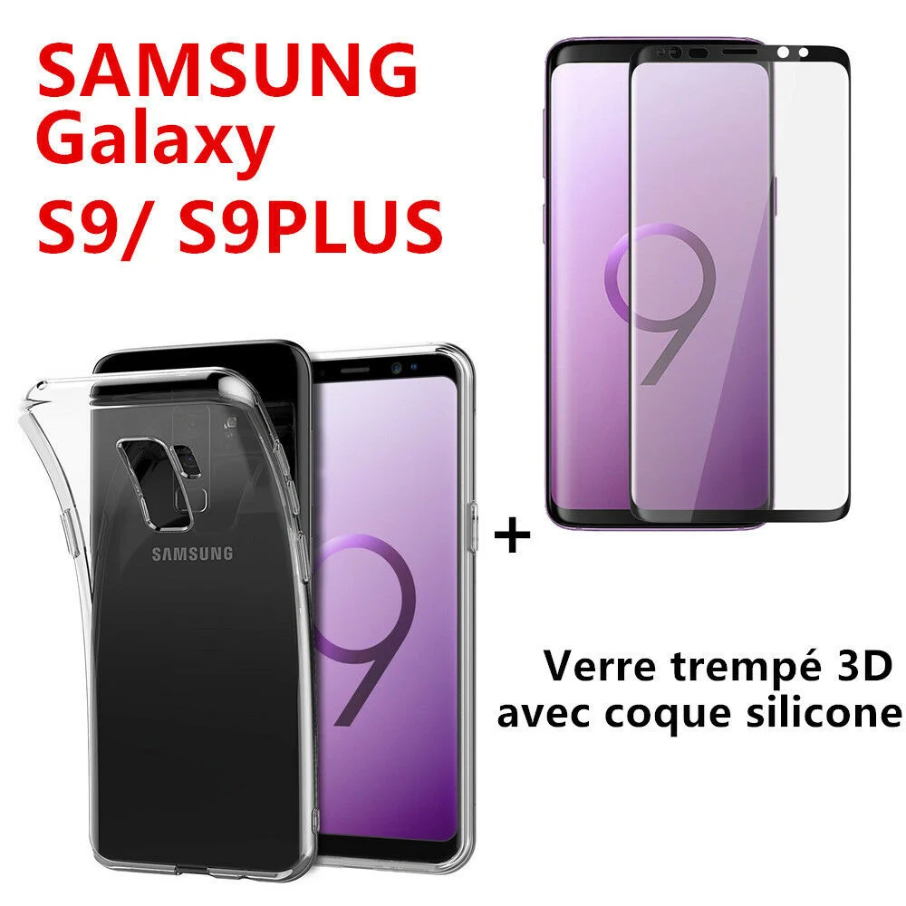 

Galaxy Samsung S9 Plus S8 Note 9 Note8 Coque silicone + Film verre trempé 3D