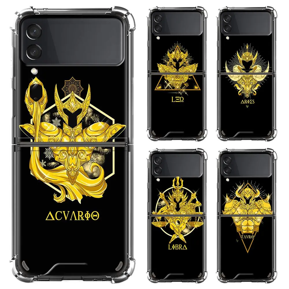 

AirBag Clear Soft Case For Samsung Galaxy Z Flip 3 Shockproof Bumper Phone Cover ZFlip3 5G Luxury Shell Anime Saint Seiya Logo