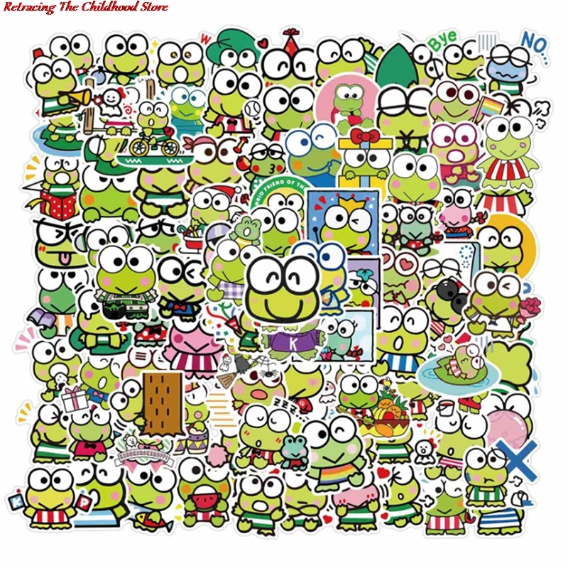Pegatinas de Keroppi de rana de ojo grande para beb&eacute; y ni&ntilde;o, juguete cl&aacute;sico DIY para bicicleta, equipaje de viaje, guitarra, calcoman&iacute;as de PVC impermeables, 100 Uds.-3