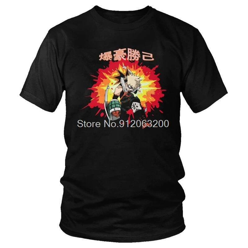 

Hero My Academia Katsuki Bakugou T Shirt Men's Cotton Print T-shirts Novelty Tshirt Short Sleeve Manga Anime MHA Tee Top
