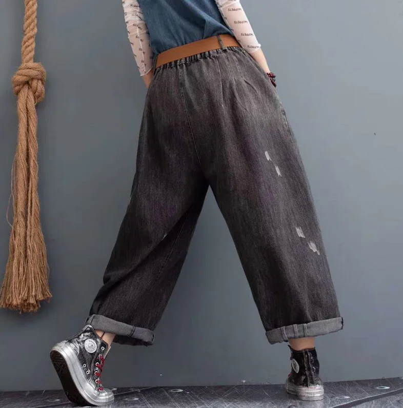 Джинсы женские в стиле ретро свободные универсальные брюки из денима с