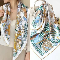 100 twill silk scarf women kerchief fashion printed shawl hijab head neck headband turban hand rolled bandana 3535
