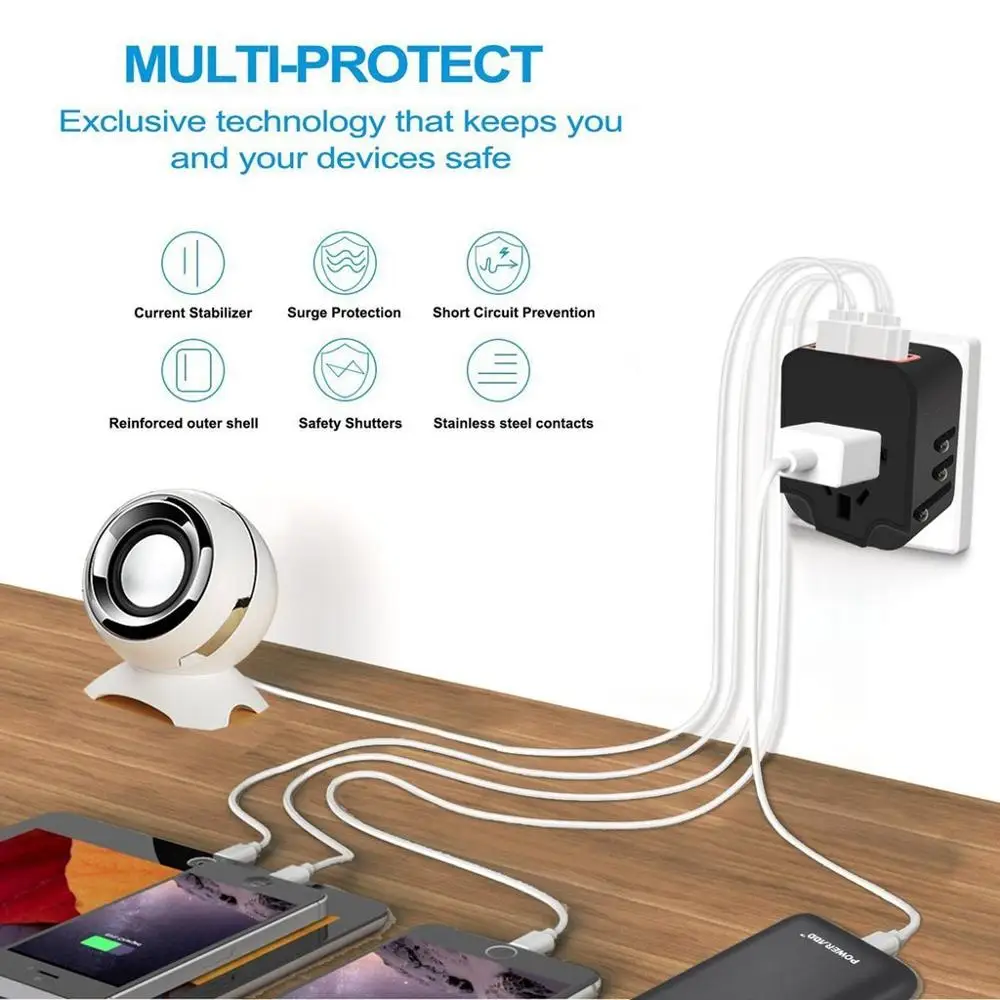 LYBALL Международный дорожный адаптер по всему миру зарядное устройство 4 USB