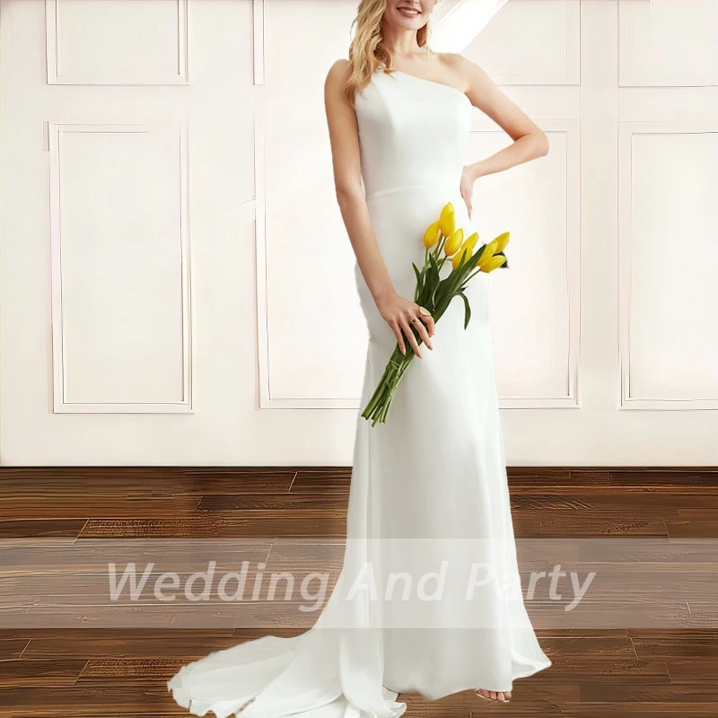 

Mermaid Chiffon wedding dress one shoulder white bridal wedding gown custom made bride dress Robe de mariage