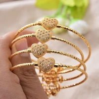 4pcslot dubai france gold color bangles for women female zircon stone adjustable bracelets cold color bangles heart bracelet