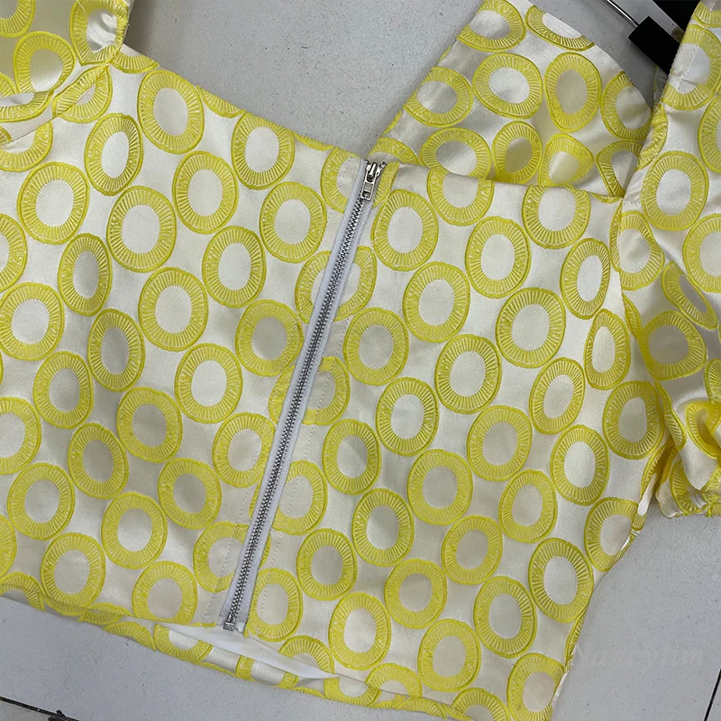 Tempérament Haut Court Femmes Été Nouveau Jacquard Noeud Debardeur Minceur Taille Haute Nombril exposé Chemise Blusas Mujer