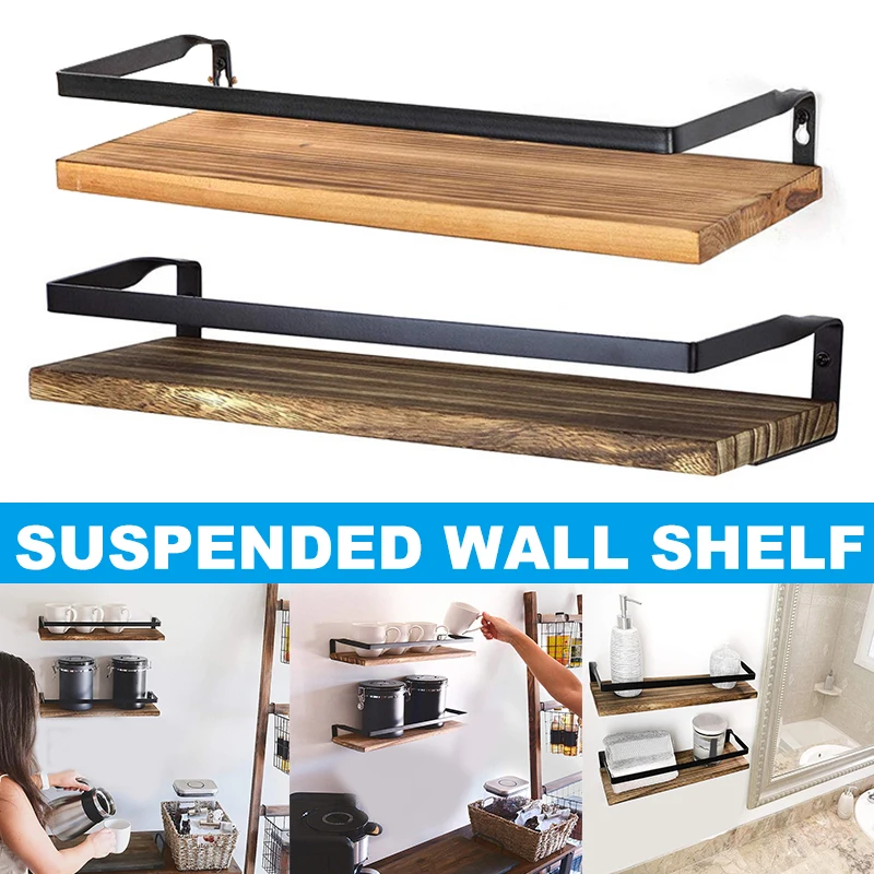 

Floating Shelves Wall Mounted Shelf Rustic Wood Wall Storage Shelves for Kitchen Bathroom Living Room Bedroom 44x17x1cm TB Sale