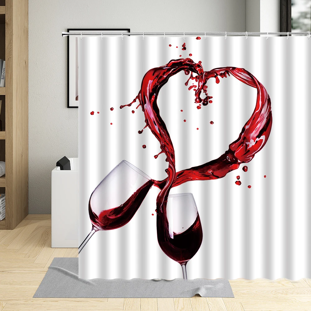 

Бокалы для красного вина, абстрактные брызги, любовь, сердце, узор, декор для ванной комнаты, водонепроницаемая белая занавеска для душа с кр...