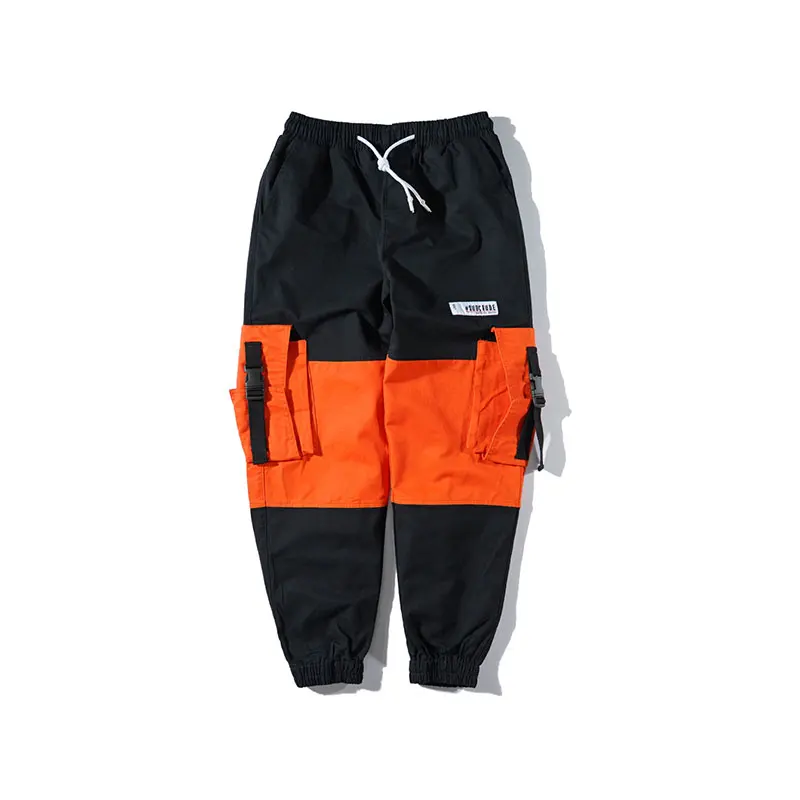 Orange GONTHWID боковая пряжка с лентой карманы цветной блок лоскутные шаровары, штаны для бега брюки хип хоп повседневные штаны брюки - Цвет: Orange