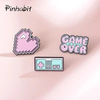 3 pieces confection collection enamel pin lot pixel heart game over game controller sweet lapel brooches gift for friends