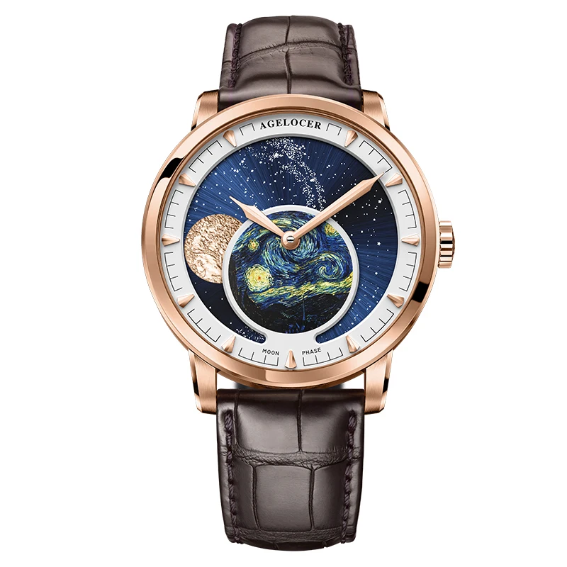 6401D2 AGELOCER часы Moonphase винтажные швейцарские роскошные Брендовые мужские часы сапфир запас энергии 80 часов механические часы 6404A1 - Цвет: 6401D2