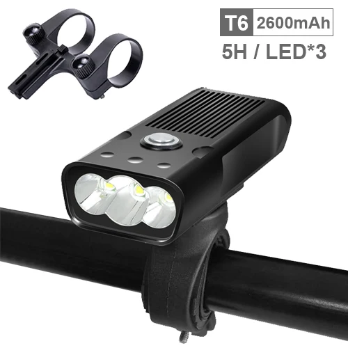 T6 5 hours 3 LED Светильник NEWBOLER 5200 мА/ч для велосипеда, USB, MTB, велосипедный светильник, T6 L2, 2400 люмен, светодиодный фонарь, головной светильник, кронштейн, велосипедная передняя лампа - Цвет: T6 5 hours 3 LED