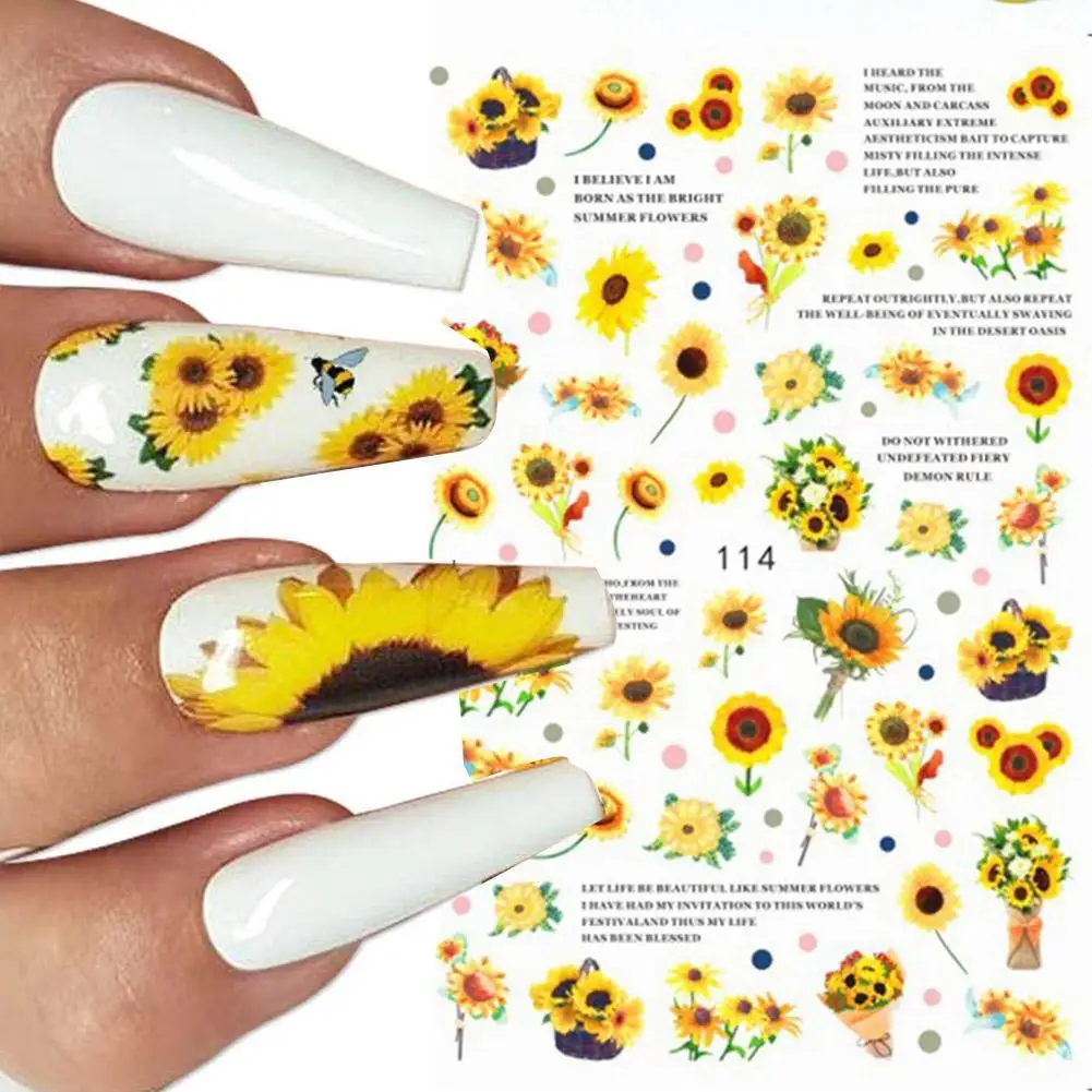 1pcs Sunflower Nail Stickers Blossom Florals Nail Art For Manicure Water Foils Decorations Sliders Tool Art Nail Decals Tra I7O9