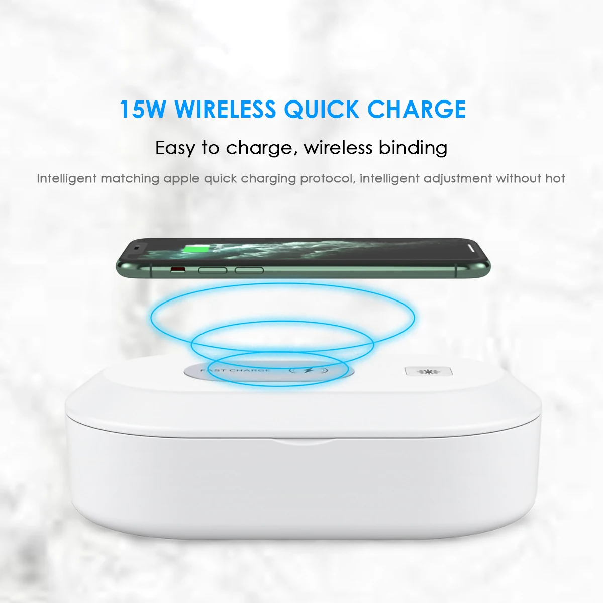 

SOONHUA UVC Sterilizer Box Phone Ultraviolet Disinfection Box Wireless Charging UV Sterilization Boxes 15W With Charge Cable
