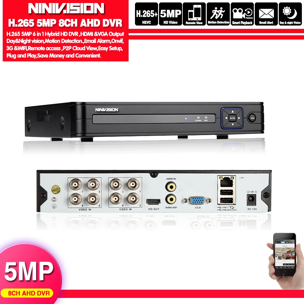DVR 8CH 4CH CCTV видео рекордер для CVBS AHD камера аналоговая ip Onvif P2P 5.0MP Наблюдение