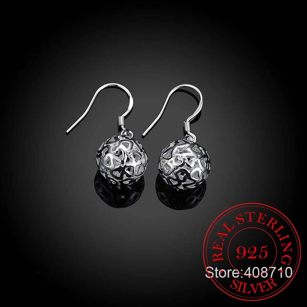 925 стерлингового серебра полый шар в форме сердца серьги капельки для женщин